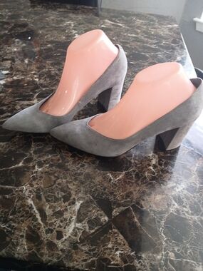 Marc Fisher Gray Suede Pointed-Toe Block Heels